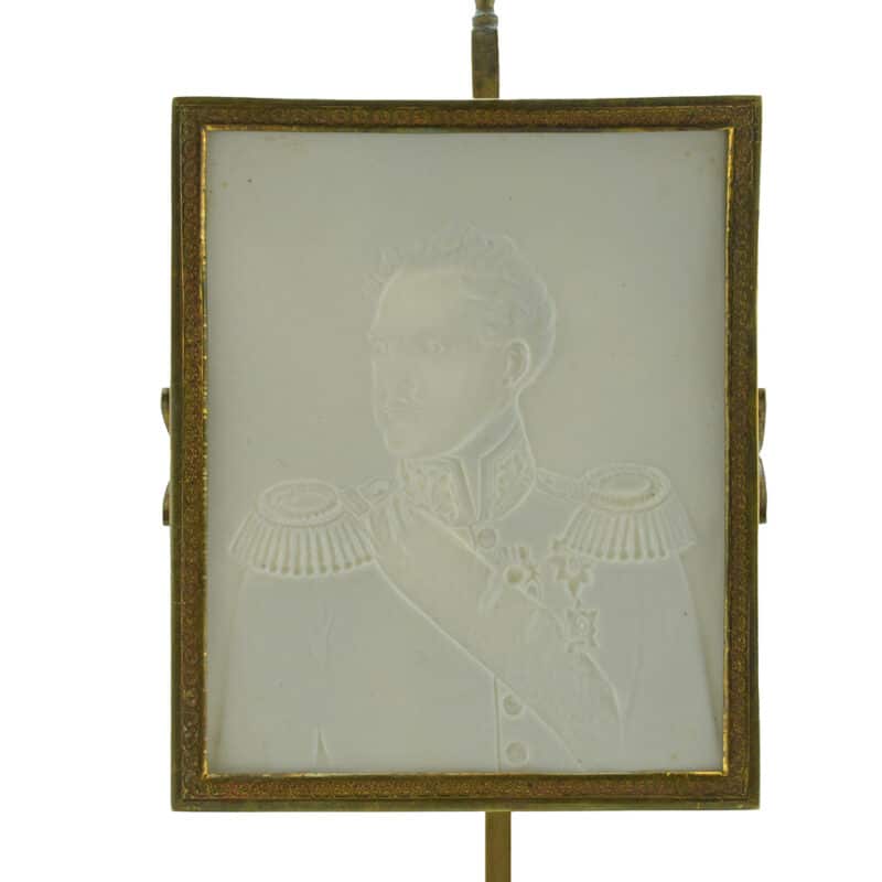 An Exquisite Russian Gilded Bronze Candlestick with a Lithophane Screen Depicting Portrait of Tsar Nicholas I - Image 3