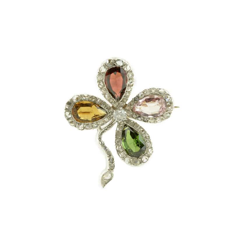 A Magnificent Faberge Gold, Diamond and Gemstone Brooch, Workmaster Alfred Thielemann