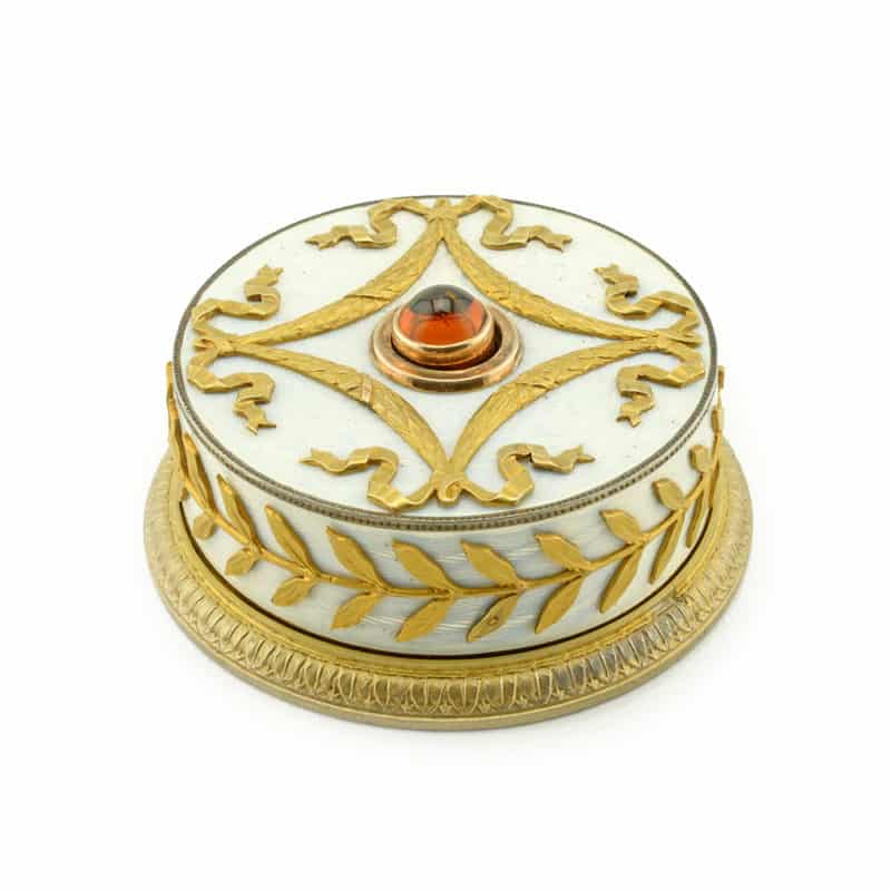 An antique Russian gold-mounted silver gilt & guilloché enamel bell push