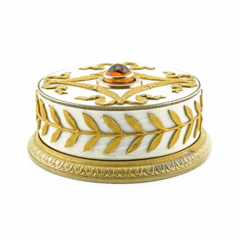 An antique Russian gold-mounted silver gilt & guilloché enamel bell push - Image 2