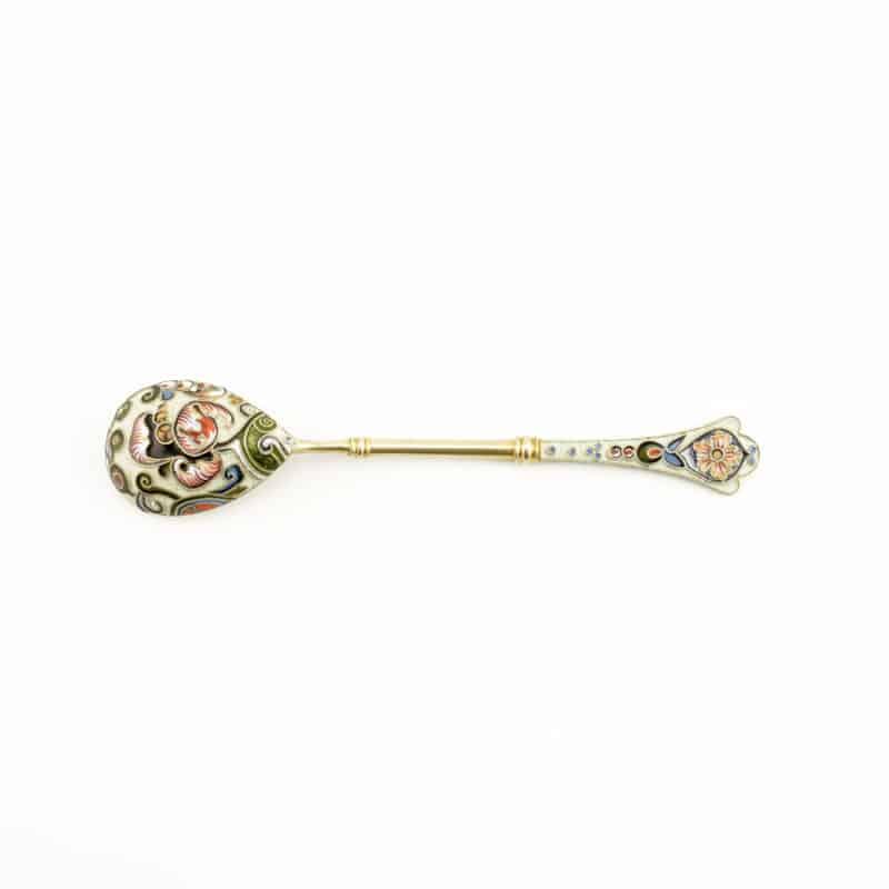 A Fabergé silver gilt & shaded cloisonné enamel demitasse spoon by Feodor Rückert - Image 2