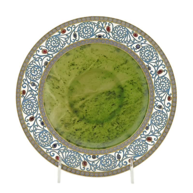 Russian Silver, Enamel, Gemstone and Nephrite plate