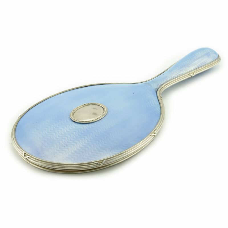 A Faberge Silver and Guilloche Hand Mirror, Karl Gustaf Hjalmar Armfeldt