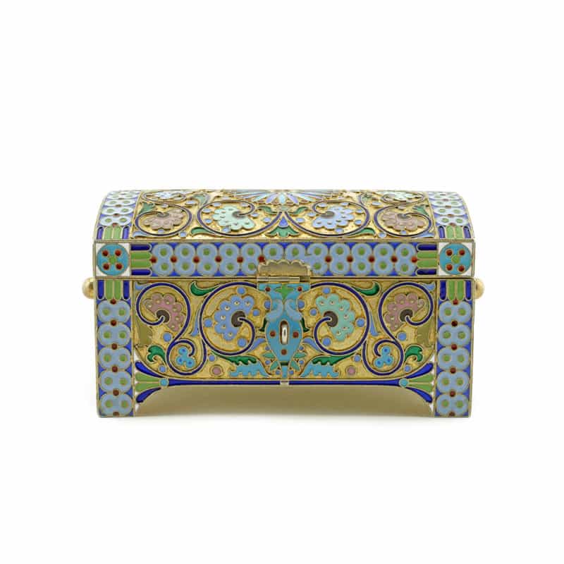 Antique Russian Ovchinnikov Enamel Casket - Image 2