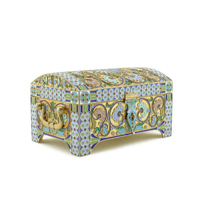 Antique Russian Ovchinnikov Enamel Casket - Image 3