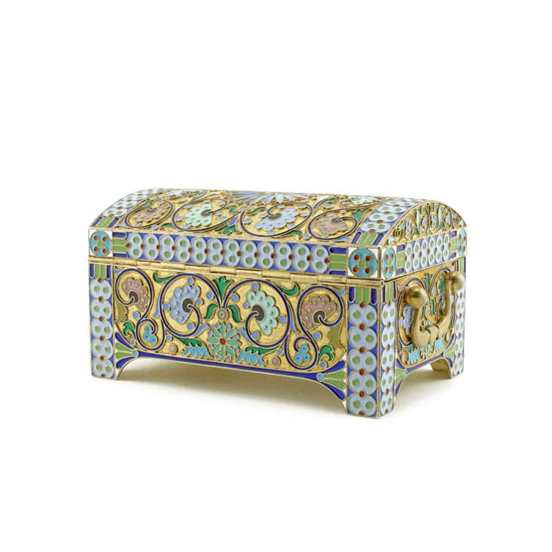 Antique Russian Ovchinnikov Enamel Casket - Image 4