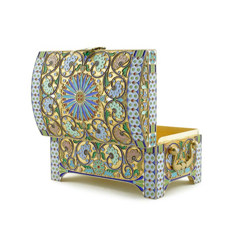 Antique Russian Ovchinnikov Enamel Casket - Image 5