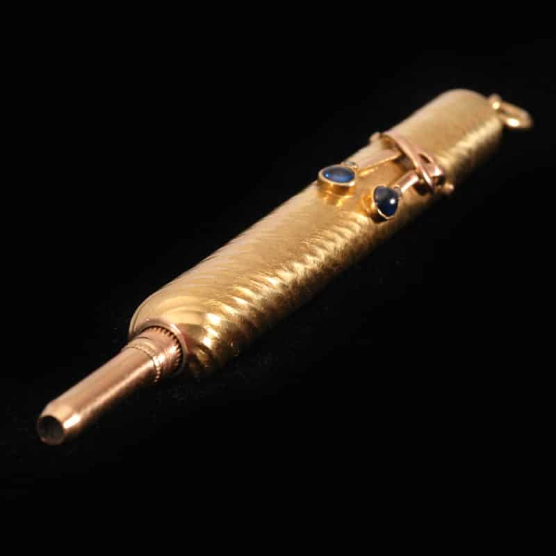 A Russian jeweled two-color gold retractable pencil by Nicholls & Plincke in original fitted box - Image 4