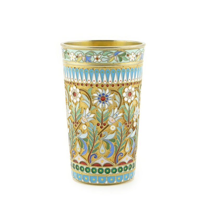 An Ovchinnikov cloisonné enamel beaker with sunflowers - Image 2