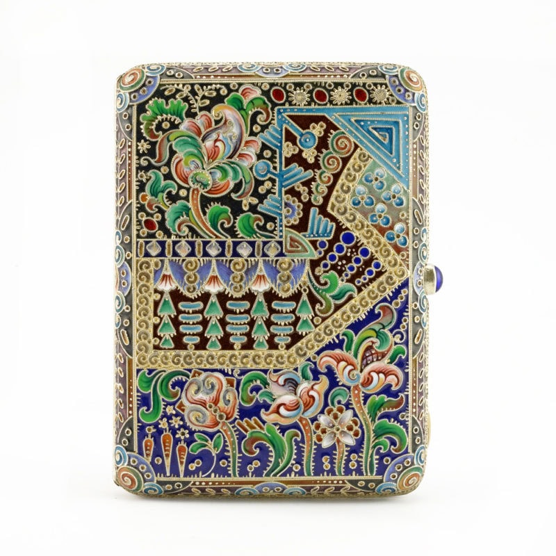Russian shaded cloisonné enamel cigarette case by Varvara Baladanova