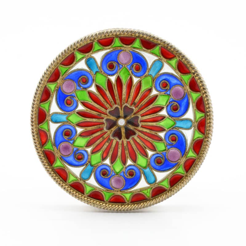 A Norwegian gilded silver & plique-a-jour enamel lidded cut glass trinket or vanity box - Image 2