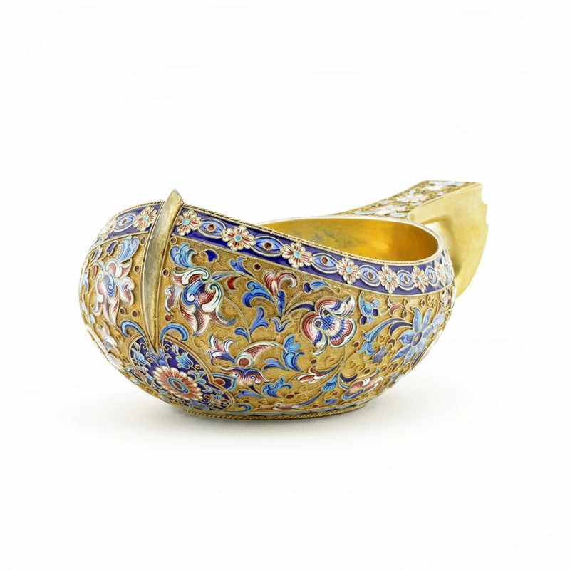 Russian Silver Gilt Enamel Kovsh - Image 2