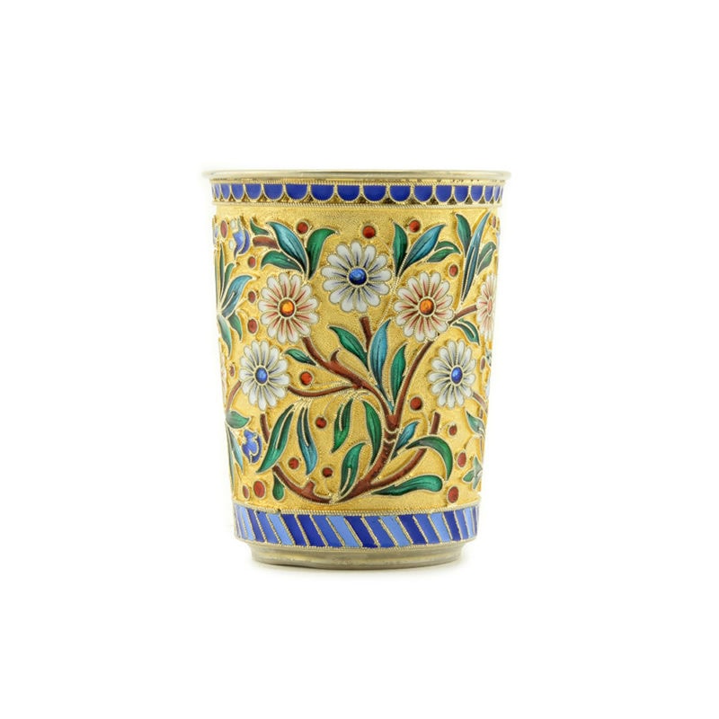 Ovchinnikov gilded silver & shaded cloisonné enamel beaker
