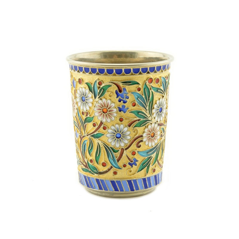 Ovchinnikov gilded silver & shaded cloisonné enamel beaker - Image 2