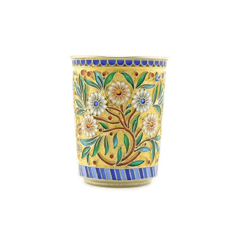 Ovchinnikov gilded silver & shaded cloisonné enamel beaker - Image 3