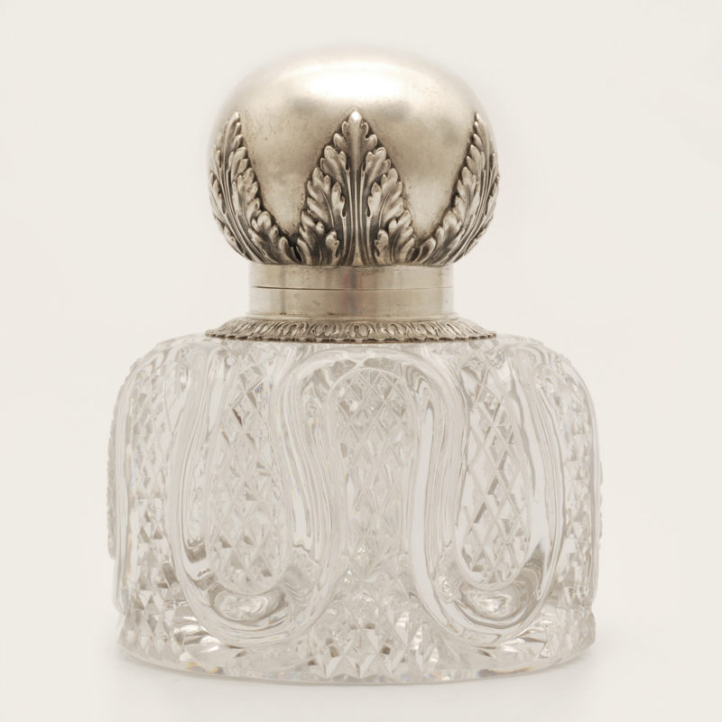 Faberge silver-mounted cut lead glass inkwell
