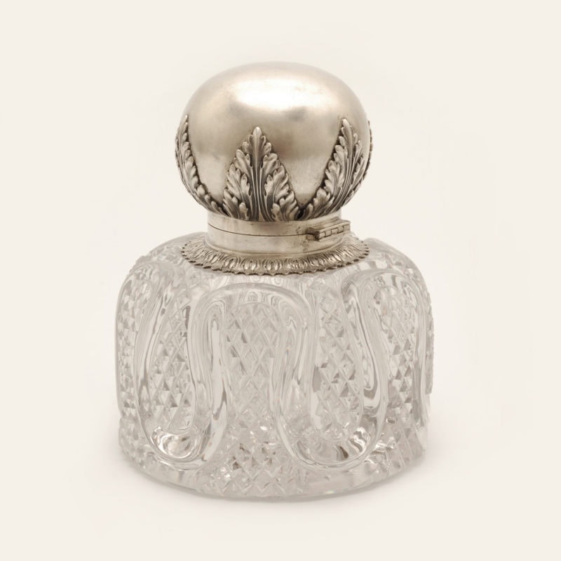 Faberge silver-mounted cut lead glass inkwell - Image 2