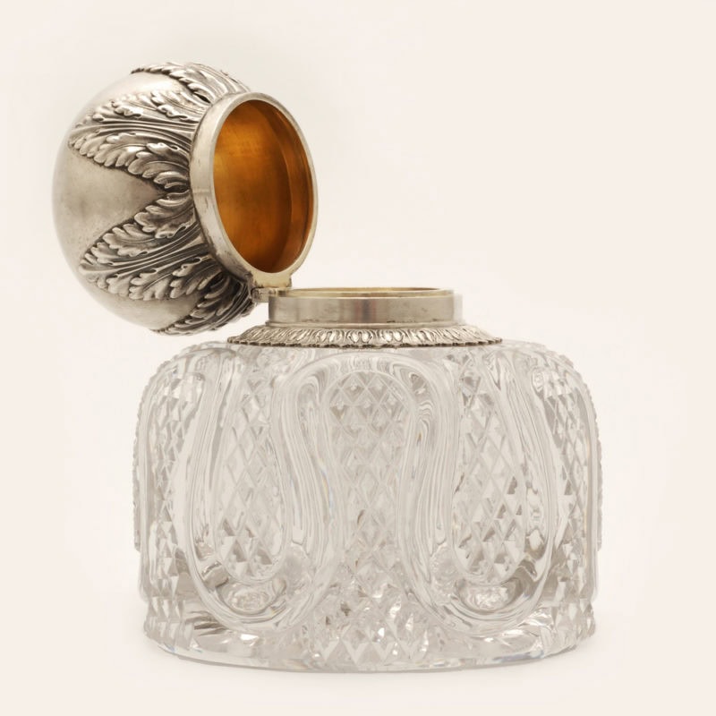 Faberge silver-mounted cut lead glass inkwell - Image 3