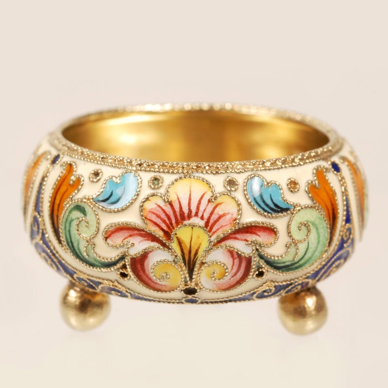 Feodor Rückert shaded cloisonné enamel open salt with spoon - Image 3