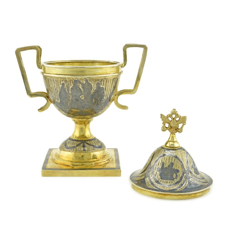 An extremely rare gilded silver & niello covered Imperial salt dated 1801 - Image 8