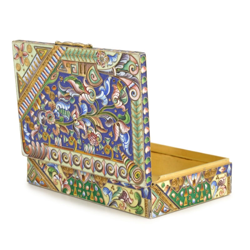 Antique Russian shaded cloisonné enamel table cigarette box by Konstantin Skvortsov - Image 4