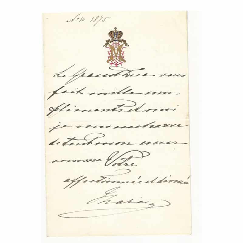Empress Maria Feodorovna of Russia: a signed 1875 letter on her personal embossed stationery