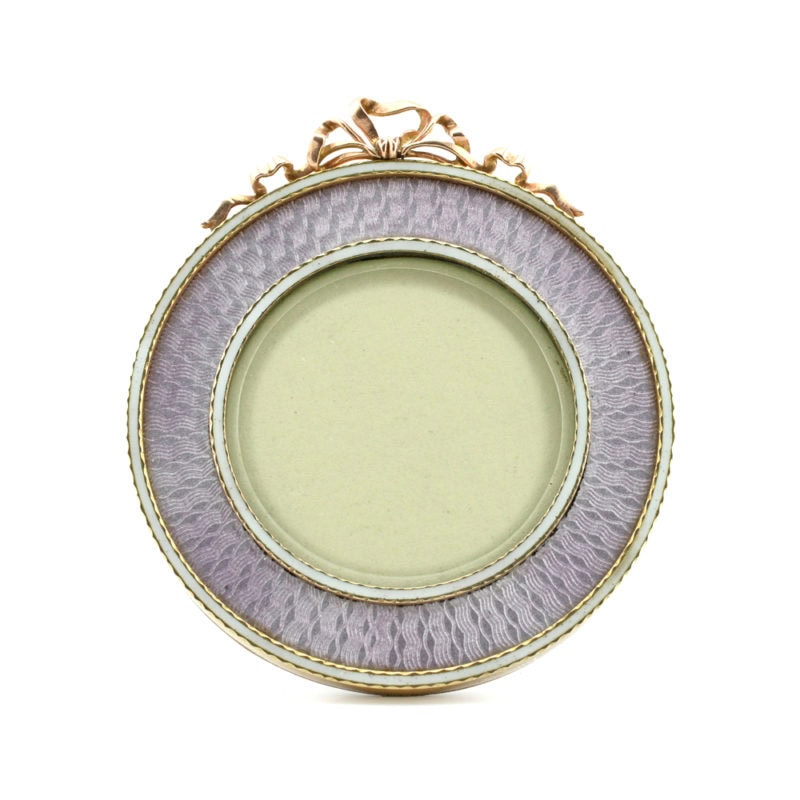 Fabergé gold & mauve guilloché enamel photograph frame