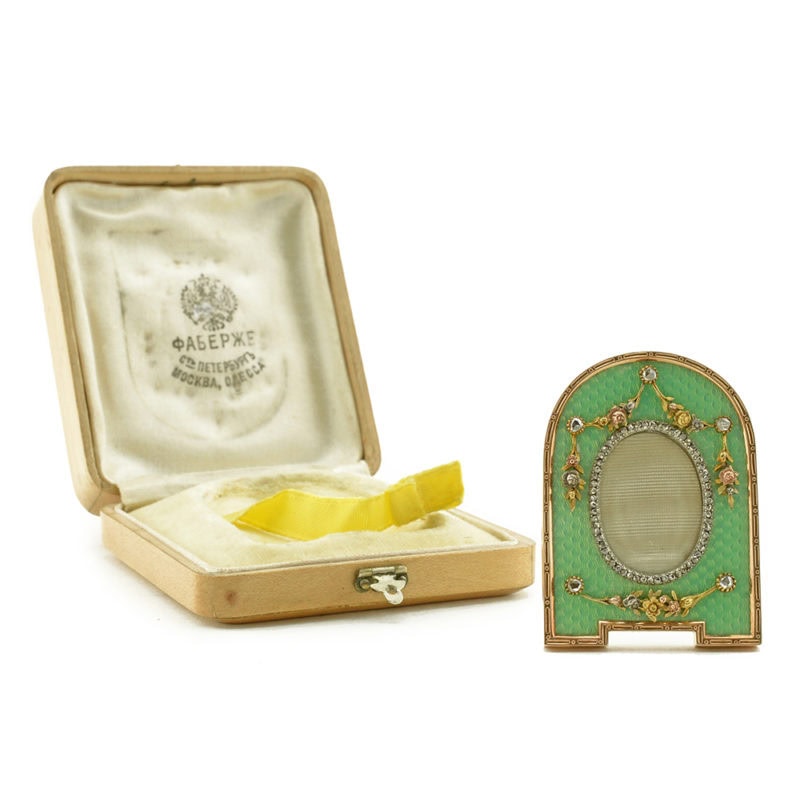 A Fabergé Aarne diamond-set gold & enamel miniature photograph frame in original fitted box - Image 2