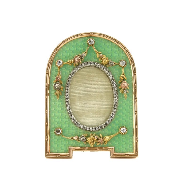 A Fabergé Aarne diamond-set gold & enamel miniature photograph frame in original fitted box - Image 3