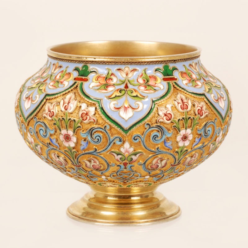 Ivan Khlebnikov shaded cloisonné enamel bratina-form bowl
