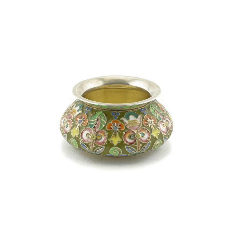 An antique Russian Art nouveau shaded cloisonné enamel open salt by Feodor Rückert - Image 2