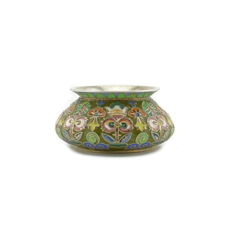 An antique Russian Art nouveau shaded cloisonné enamel open salt by Feodor Rückert