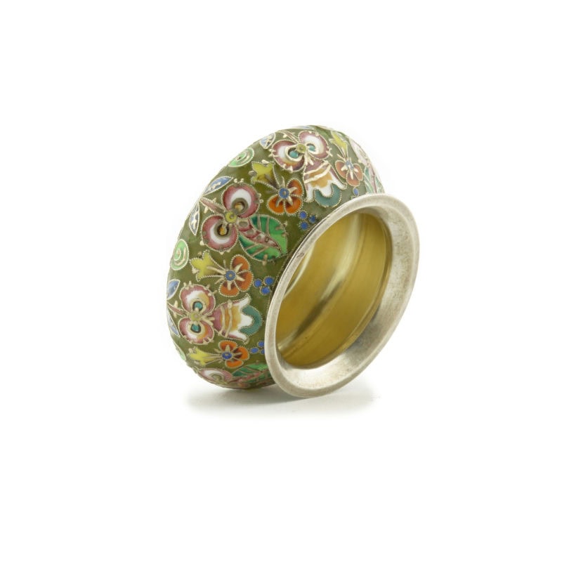 An antique Russian Art nouveau shaded cloisonné enamel open salt by Feodor Rückert - Image 3