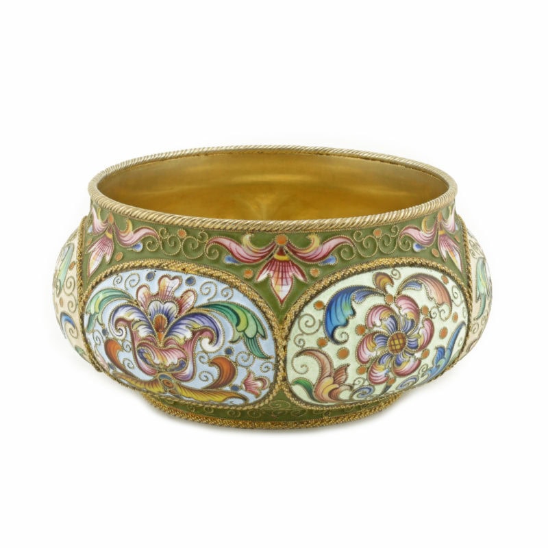 An antique Russian shaded cloisonné enamel bowl by Feodor Rückert