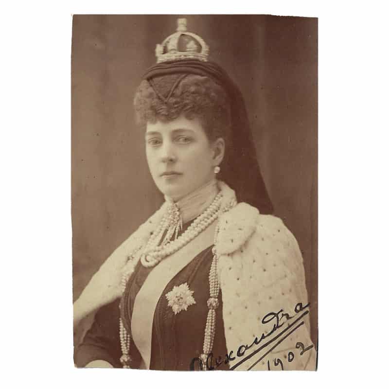 A signed photograph of Queen Alexandra of Britain in a Cartier presentation case