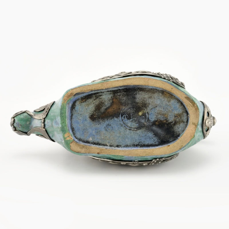 An extremely rare Fabergé gem-set silver-mounted ceramic duck form kovsh from the Imperial Stroganov School - Image 6