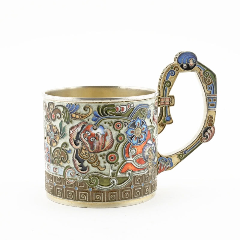 A Fabergé shaded & cloisonné enamel teaglass holder