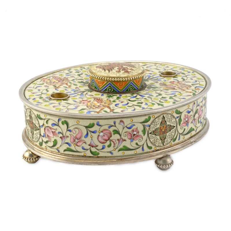 A rare Fabergé Moscow shaded cloisonné enamel inkwell - Image 4