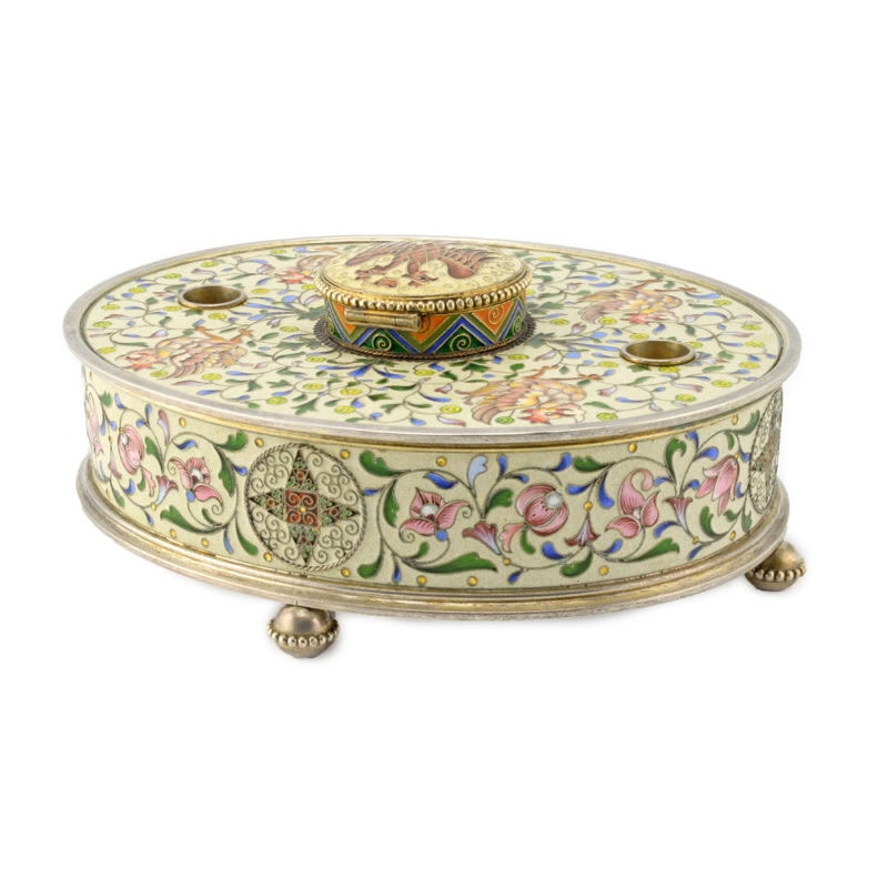 A rare Fabergé Moscow shaded cloisonné enamel inkwell - Image 5
