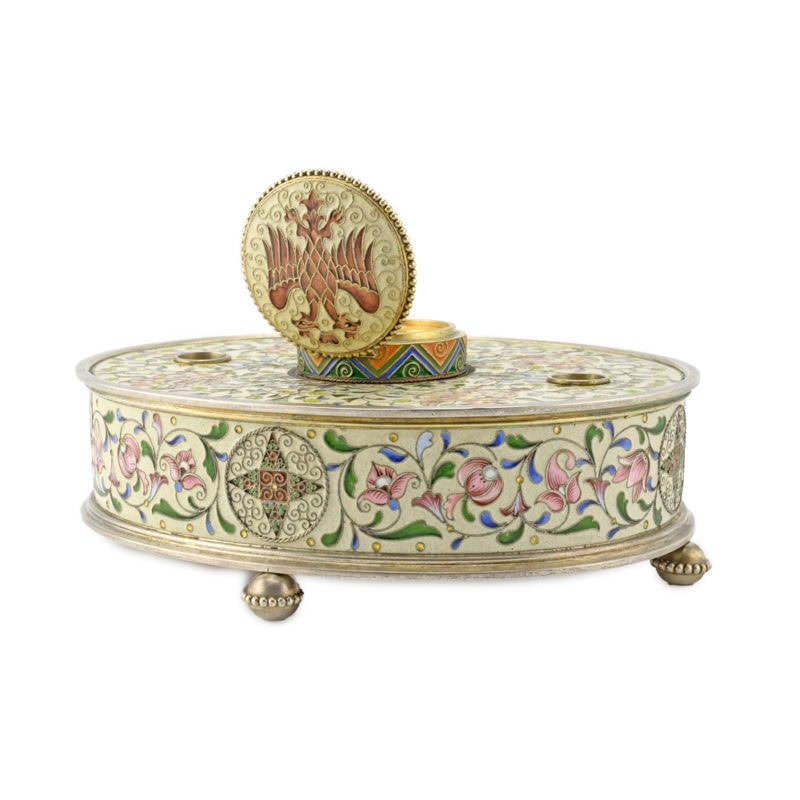 A rare Fabergé Moscow shaded cloisonné enamel inkwell - Image 7