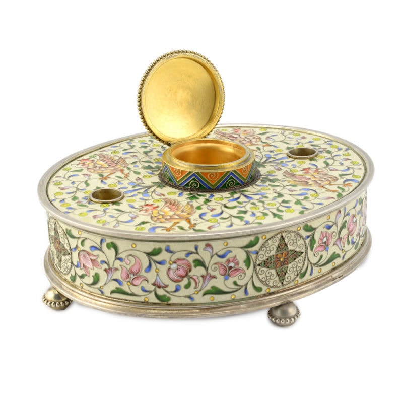 A rare Fabergé Moscow shaded cloisonné enamel inkwell - Image 6
