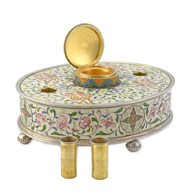 A rare Fabergé Moscow shaded cloisonné enamel inkwell - Image 8