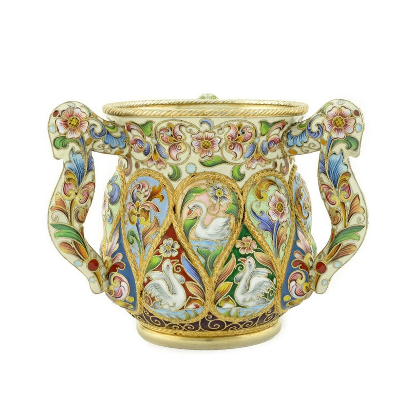 Feodor Rückert Enamel 3 Handled Cup