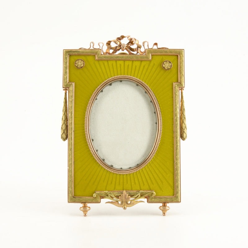 A Fabergé gold, silver gilt, & guilloché enamel photograph frame