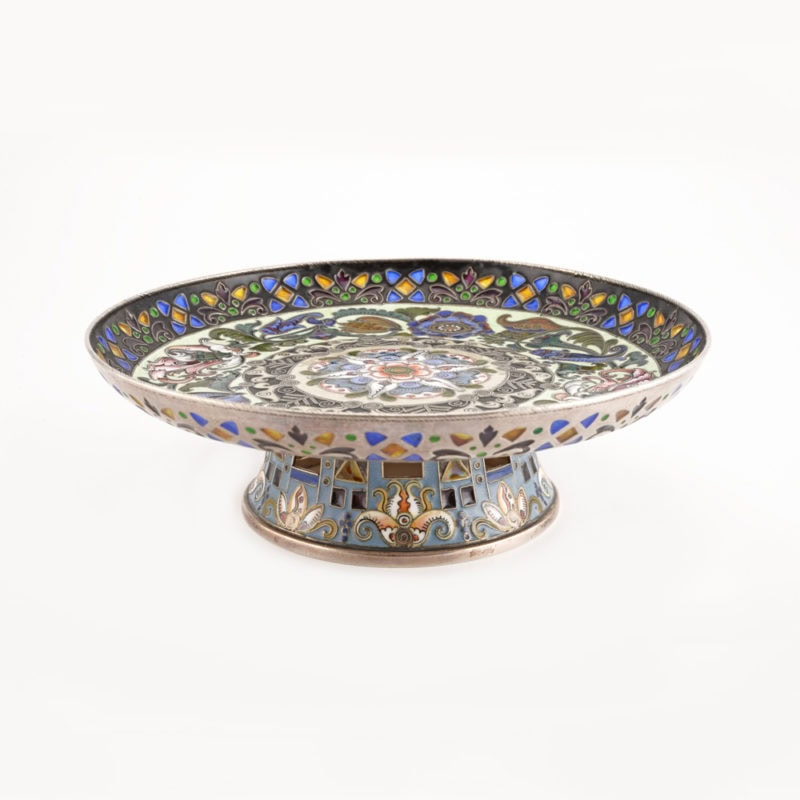 A Rückert shaded enamel & plique-à-jour tazza