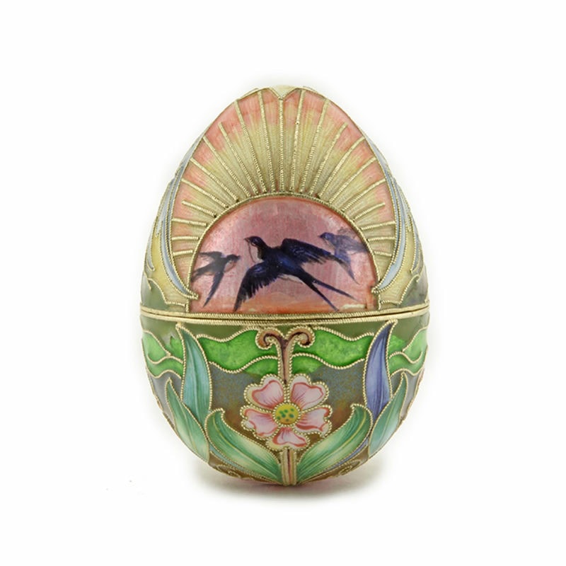 An extremely rare & magnificent Rückert shaded cloisonné & guilloché pictorial enamel Easter egg