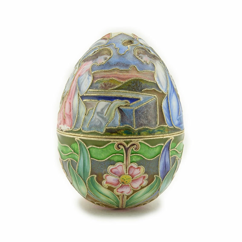 An extremely rare & magnificent Rückert shaded cloisonné & guilloché pictorial enamel Easter egg - Image 2