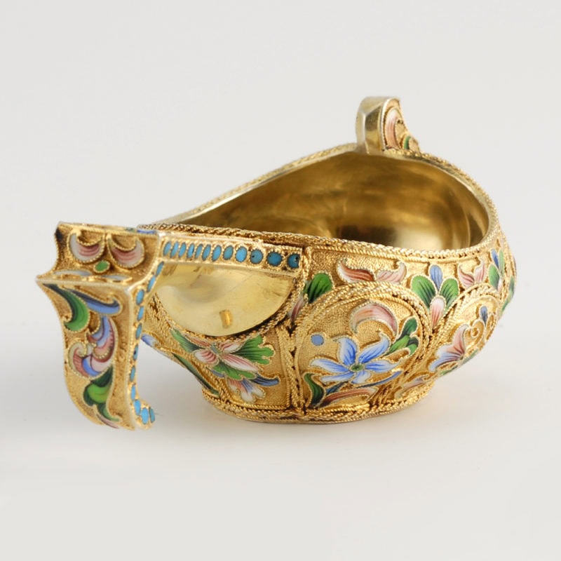 Russian Saltykov gilded silver & shaded cloisonné enamel punch set - Image 8