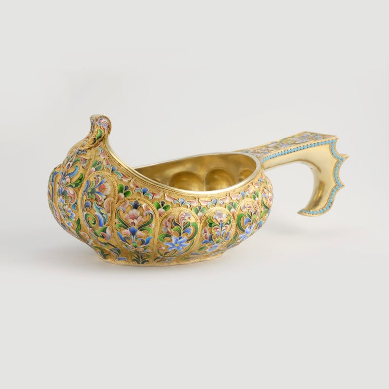 Russian Saltykov gilded silver & shaded cloisonné enamel punch set - Image 3