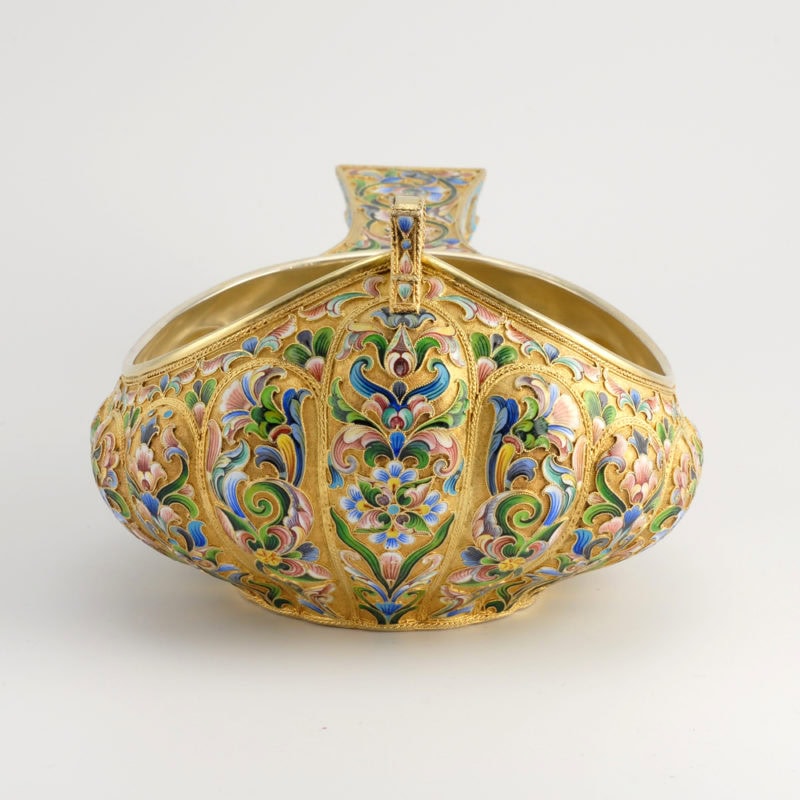 Russian Saltykov gilded silver & shaded cloisonné enamel punch set - Image 4